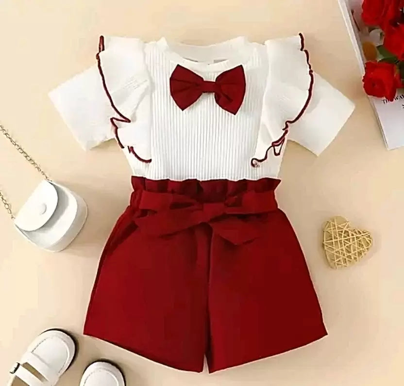 Baby Girls Mini/Short Festive/Wedding Dress  (Red, Half Sleeve)