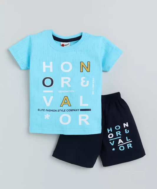 Boys Casual T-shirt Shorts light sky blue and navy blue