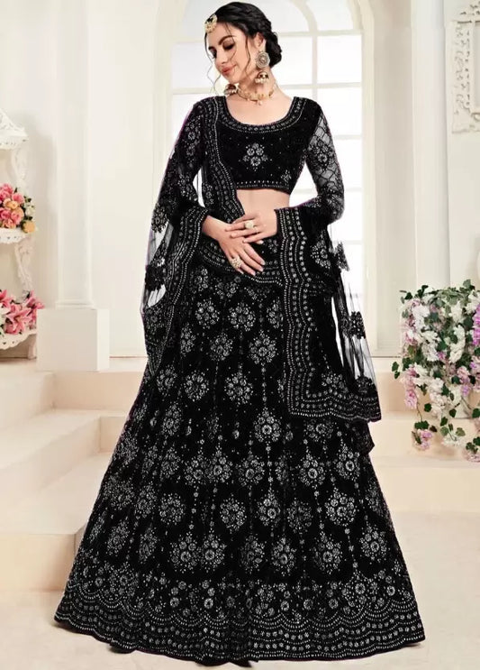 Embroidered Semi Stitched Lehenga Choli  (Black)