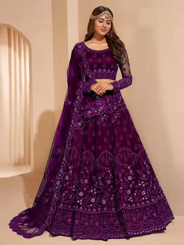 Embroidered Semi Stitched Lehenga Choli  (Purple)