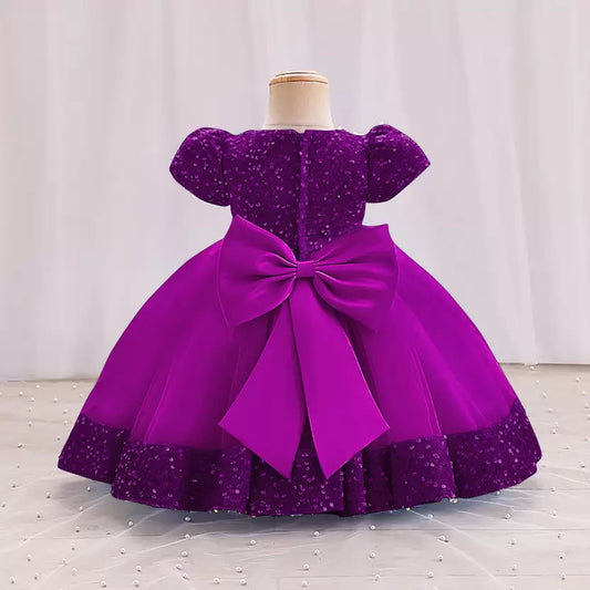 Girls Maxi/Full Length Party Dress  (Purple, Short Sleeve)