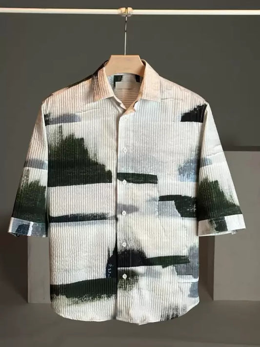 Men Oversized Fit Printed Spread Collar Casual Shirt