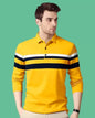 Men Striped Polo Neck Poly Cotton Yellow T-Shirt