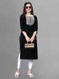 Women Embroidered  A-line Kurta  (Black, White)