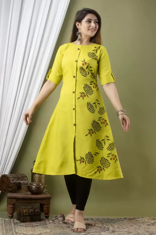 Women Floral Print Pure Cotton Frontslit Kurta  (yellow)