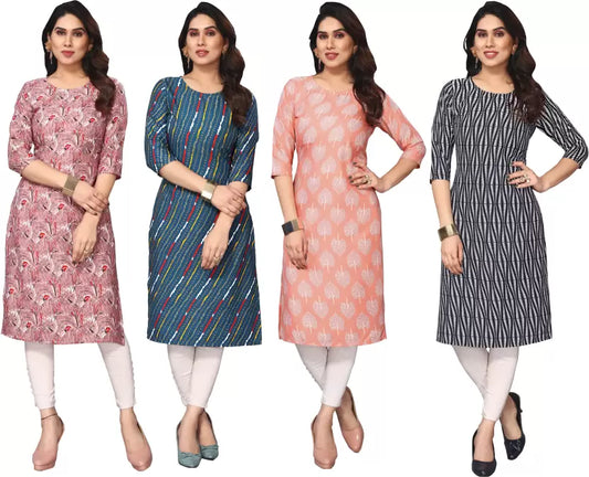 Pack of 4 Women Printed  Straight Kurta  (Multicolor)