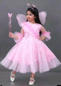 Girls Calf Length Party Dress  (Pink, 3/4 Sleeve)