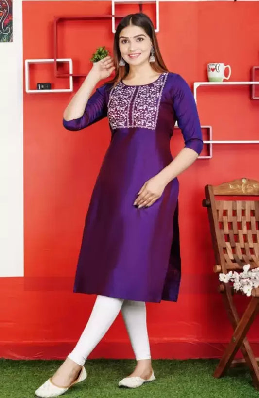 Women Cotton Blend Straight Kurta  (Purple)