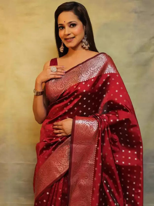 Party Wear Red Saree - Print Designs